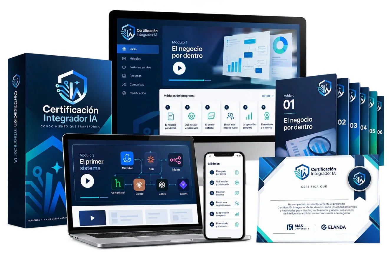 Certificación Integrador IA: plataforma, módulos, workbook y certificado